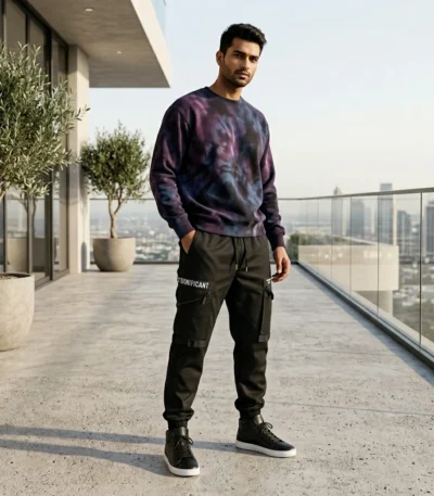 men's premium black cargo joggers with zipper pockets (2)