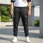 men's premium black cargo joggers with zipper pockets (4)