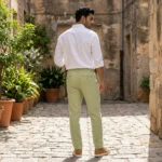 men's sage green drawstring casual trousers (1)