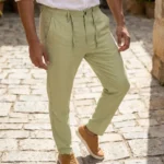 men's sage green drawstring casual trousers (2)