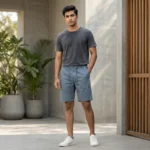 men's slate blue casual drawstring shorts (1)