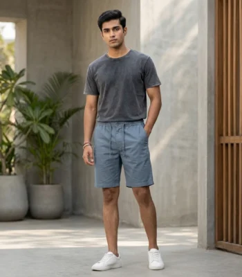men's slate blue casual drawstring shorts (1)