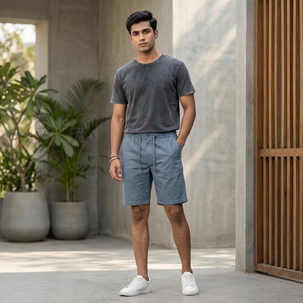men's slate blue casual drawstring shorts (1) men's slate blue casual drawstring shorts (1)