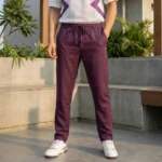 men's solid plum casual drawstring trousers (1)