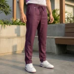 men's solid plum casual drawstring trousers (2)