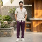 men's solid plum casual drawstring trousers (4)