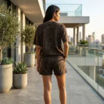 oman wearing brown acid wash oversized t shirt with tiger graphic and matching shorts co ord set (1)