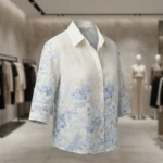 omen's white and blue floral embroidered button down shirt (3)