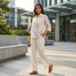 omen's white and blue floral embroidered button down shirt (5)
