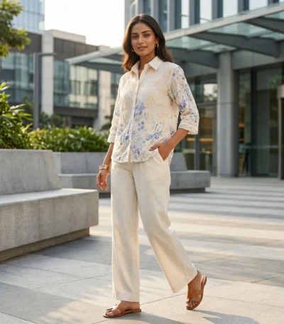 omen's white and blue floral embroidered button down shirt (5)