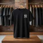 premium black crew neck t shirt with front NY logo (1)