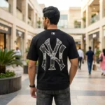 premium black crew neck t shirt with front NY logo (3)