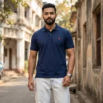 premium navy blue polo t shirt with a red logo on the chest (2)