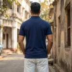 premium navy blue polo t shirt with a red logo on the chest (3)