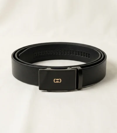 remium men's black automatic ratchet belt with gold logo buckle (1)