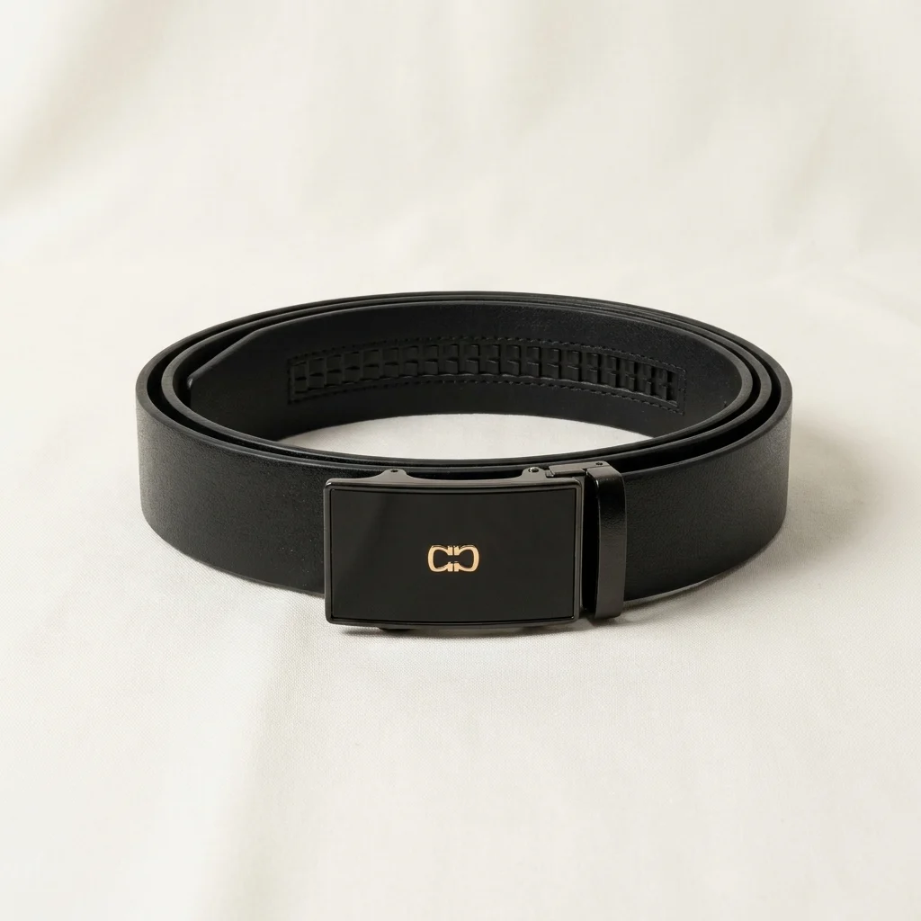 remium men's black automatic ratchet belt with gold logo buckle (1)