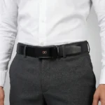 remium men's black automatic ratchet belt with gold logo buckle (2)