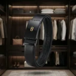 remium men's black automatic ratchet belt with gold logo buckle (4)