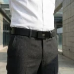 remium men's black automatic ratchet belt with gold logo buckle (5)