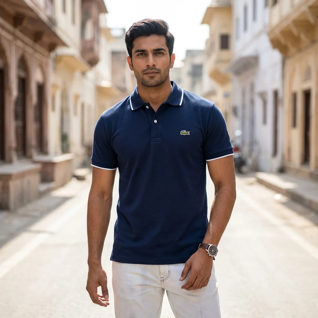 wearing a navy blue half sleeve polo shirt (3) wearing a navy blue half sleeve polo shirt (3)
