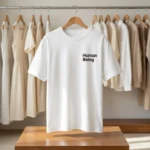 white t shirt with a large black shipping label graphic and Human Being text (6)
