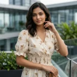 woman wearing a floral smocked peplum top (1)