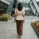 woman wearing a floral smocked peplum top (3)