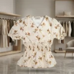 woman wearing a floral smocked peplum top (4)