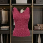 women's magenta shimmer v neck sleeveless knit top (2)