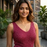women's magenta shimmer v neck sleeveless knit top (3)