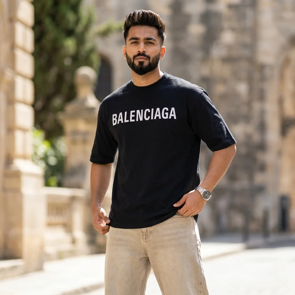 Balenciaga Mens Oversized Graphic Black T Shirt (3) Balenciaga Mens Oversized Graphic Black T Shirt (3)