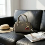 Coach olive green embossed leather mini satchel bag for women with cherry charm (1)