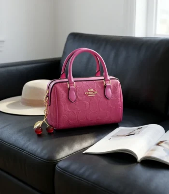 Coach pink embossed leather womens satchel bag (4)