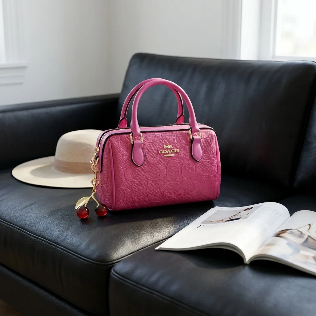 Coach pink embossed leather womens satchel bag (4)