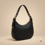 Coach womens black textured leather crescent shoulder bag with gold hardware (3)