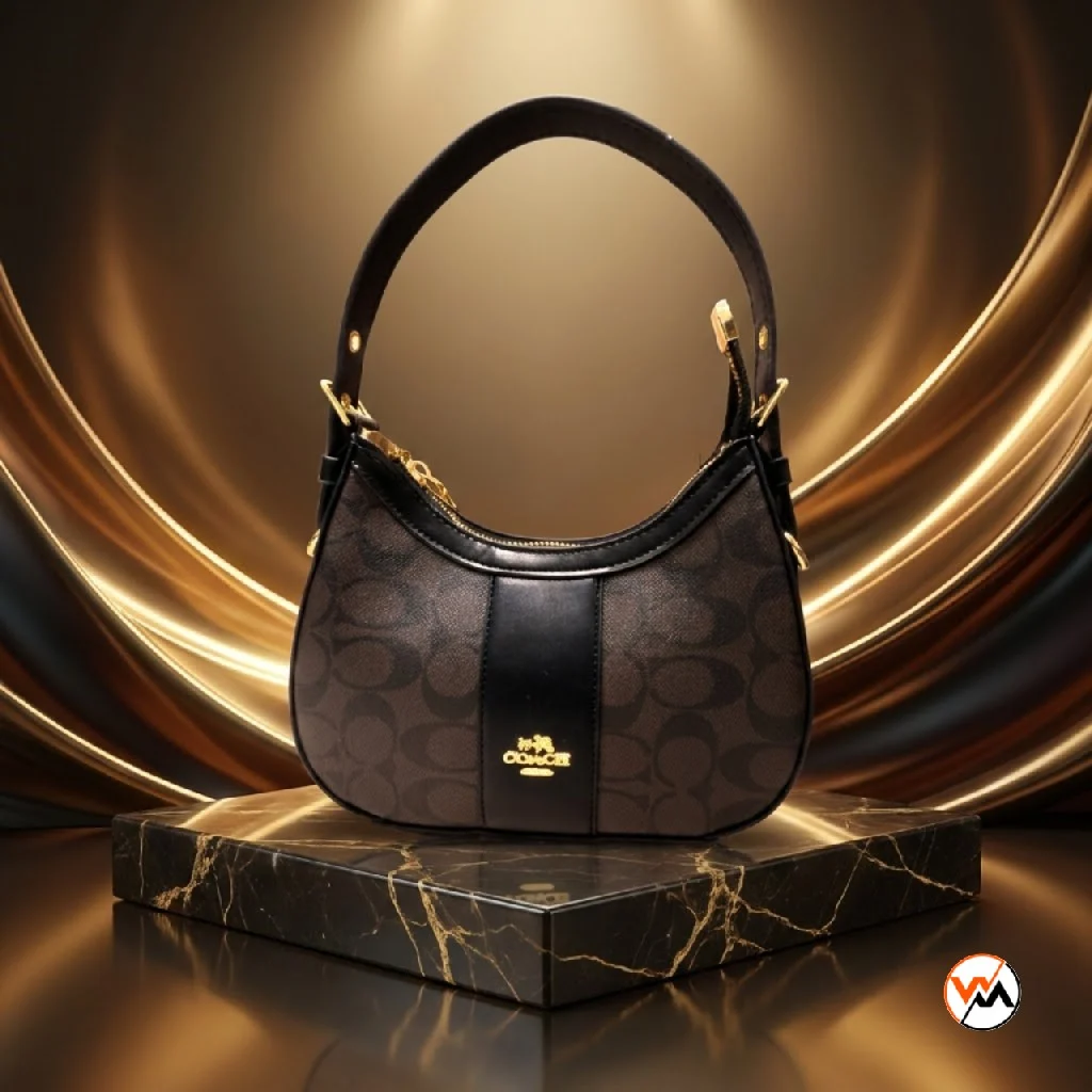 Coach womens brown and black signature monogram shoulder bag (4) Coach womens brown and black signature monogram shoulder bag (4)