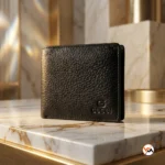 Gucci premium black textured leather bifold wallet for men (2)