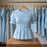Light blue smocked peplum top (2)