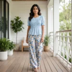 Light blue smocked peplum top (4)
