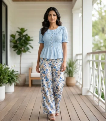 Light blue smocked peplum top (4)