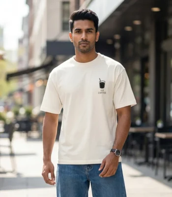 Men off white relaxed fit t shirt with coffee graphic print (1)