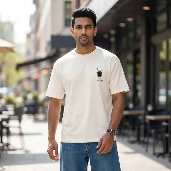 Men off white relaxed fit t shirt with coffee graphic print (1)