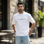 Men oversized white t shirt with minimalist coffee typography (2)