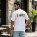 Men oversized white t shirt with minimalist coffee typography (3)