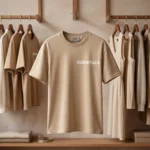 Mens beige relaxed fit t shirt with essentials chest print (3)