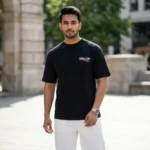 Mens oversized black luxury t shirt with chest logo (2)