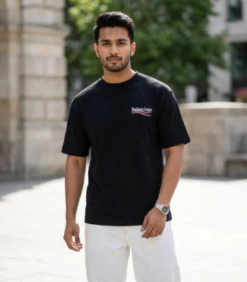 Mens oversized black luxury t shirt with chest logo (2)