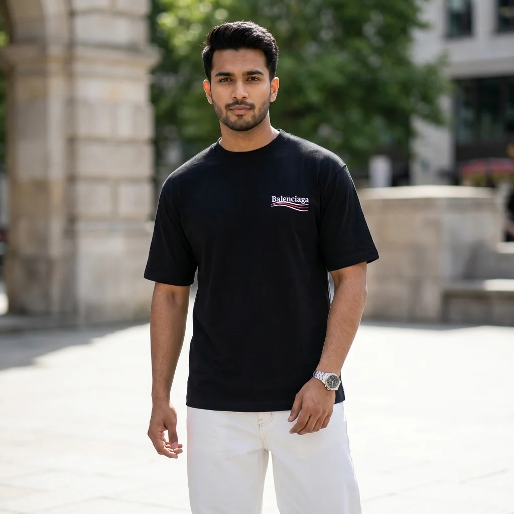 Mens oversized black luxury t shirt with chest logo (2) Mens oversized black luxury t shirt with chest logo (2)