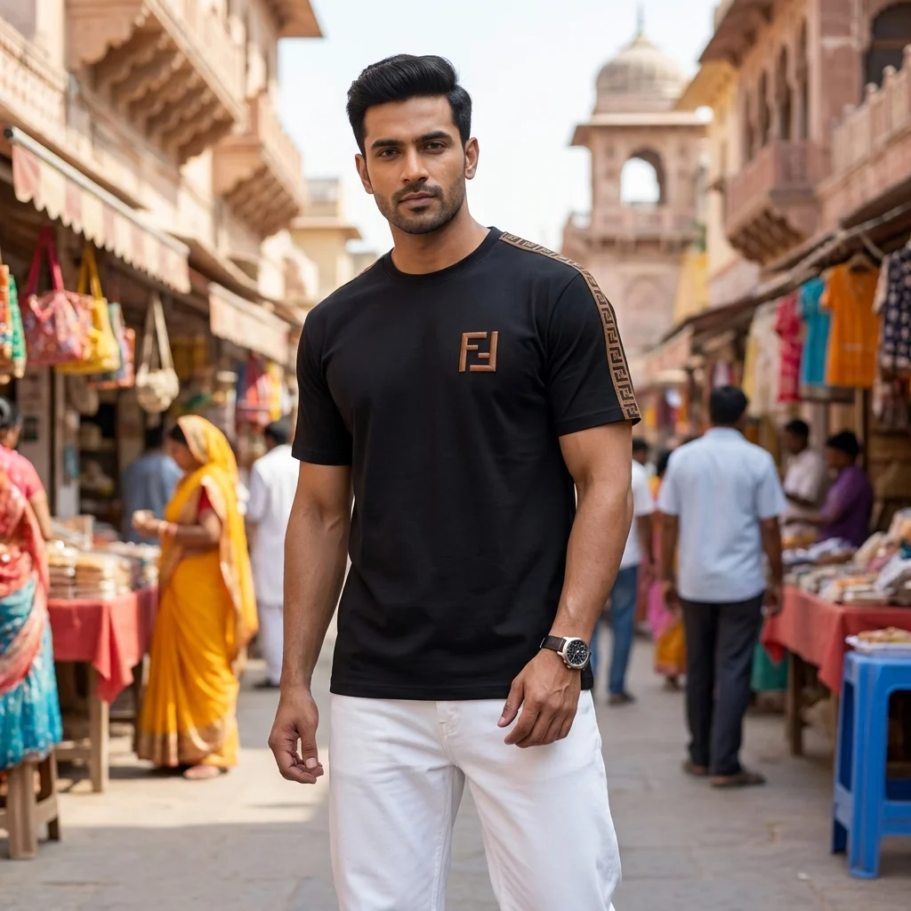 Mens premium black t shirt with brown chest logo (1) Mens premium black t shirt with brown chest logo (1)
