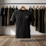 Mens premium black t shirt with brown chest logo (2)
